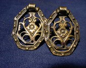 Vintage Pair Ornate Antiqued Brass Drawer Pulls Handle Salvaged Hardware Collectible