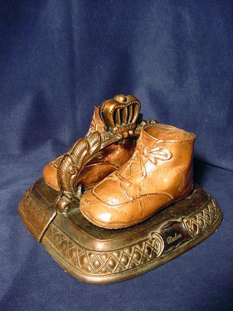 Pair Bronze Baby Shoes Bookends Vintage Office Nursery Etsy