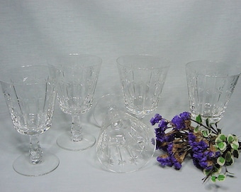 Vintage Cut Crystal Goblets Vintage Set (5) Water Wine Cocktail Glasses Rising Stars