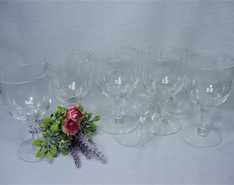 Vintage Set (6) Wine Goblets Grey Cut Leaf Vine Stemware Short Glasses