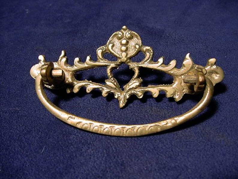 Ornate Brass Drawer Pull Handle Hardware Collectible image 1