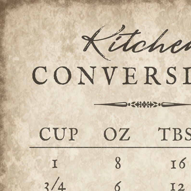 Kitchen Conversion Chart, Farmhouse Kitchen Print, INSTANT DOWNLOAD, Vintage Wall Art, Farm house Decor, Rustic Sign, Kitchen quote image 3