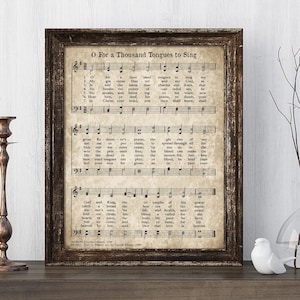 O für tausend Zungen zum Singen von Hymne, druckbare Vintage Noten, sofortiger Download, antikes Gesangbuch, christliche Kunst, Bauernhausdekor
