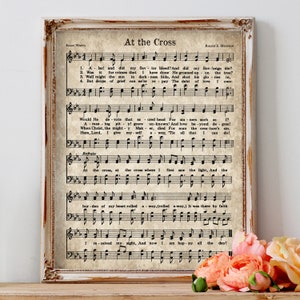 At the Cross Print, Hymn Printable, Vintage Sheet Music, Instant Download, Antique Hymn, Farmhouse Decor, Christian Art, Hymnal Page