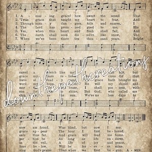 Amazing Grace Print, Printable Vintage Sheet Music, Instant Download ...
