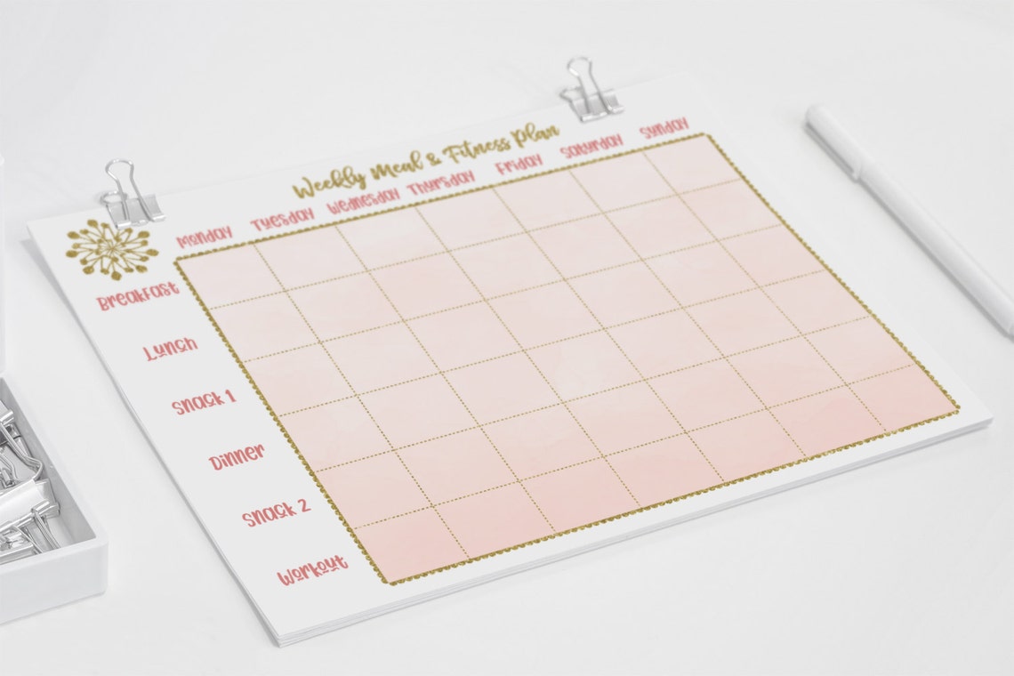 Printable Weekly Meal &amp; Fitness Plan Editable PDF Instant - Etsy