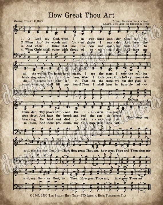 How Great Thou Art Print, Printable Vintage Sheet Music, Instant Download,  Aged Antique Hymn, Inspirational Quote, Farm House Decor, Old Art 