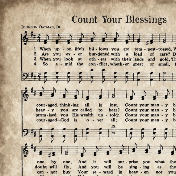 Vintage Hymn Sheet Music Print: Count Your Blessings