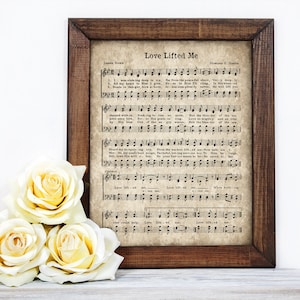 Love Lifted Me Print, Printable Vintage Sheet Music, Instant Download, Antique Hymnal Page, Christian Art, Farm House Decor