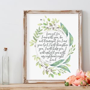 Isaiah 41:10 Printable, Fear Not for I am With You Print, Watercolor Leaves, Instant Download, Bible Verse Art, Christian Gift, Wall Decor