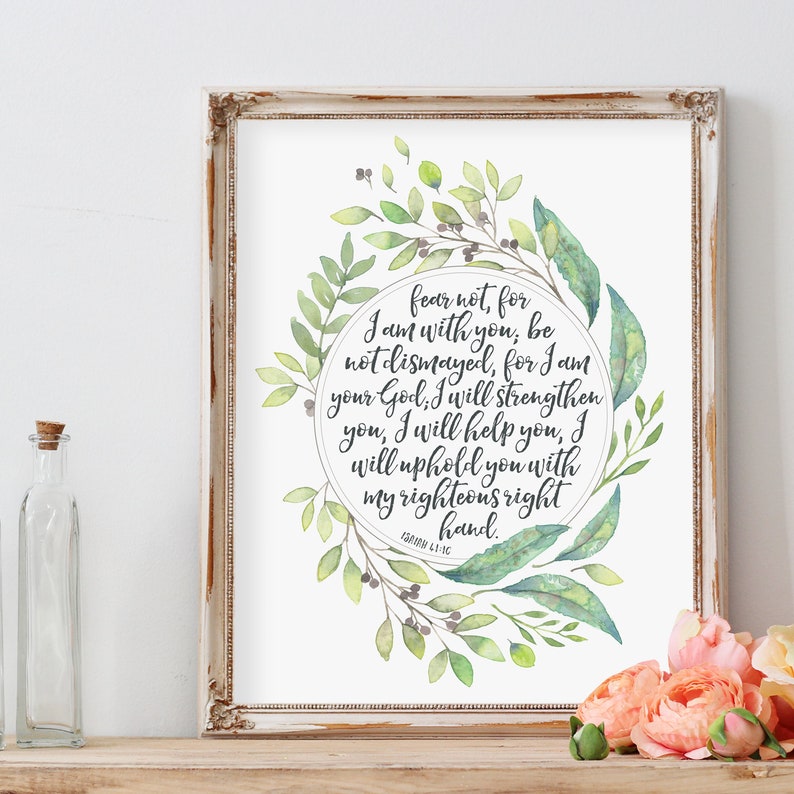 Isaia 41:10 stampabile, Non temere perché io sono con te, Foglie acquerellate, Download immediato, Versetti biblici, Regalo cristiano, Decorazione murale immagine 1