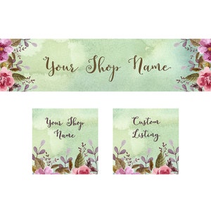 Etsy Cover Photo Set,  Shop Icon, Custom Listing Image, Spring Watercolor, INSTANT DOWNLOAD, Stock Shop Banner, Floral or Craft shops DIY