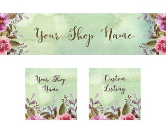 Etsy Cover Photo Set,  Shop Icon, Custom Listing Image, Spring Watercolor, INSTANT DOWNLOAD, Stock Shop Banner, Floral or Craft shops DIY