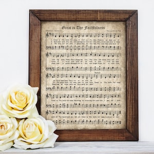 Great is Thy Faithfulness Print, Hymn Printable, Vintage Sheet Music, Instant Download, Antique Hymn, Farmhouse Decor, Christian Art