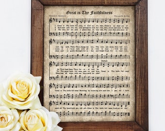 Great is Thy Faithfulness Print, Hymn Printable, Vintage Sheet Music, Instant Download, Antique Hymn, Farmhouse Decor, Christian Art