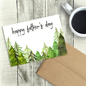 Tarjeta imprimible del Día del Padre, Feliz Día del Padre, Árboles de acuarela, Descarga instantánea en PDF, Saludo de 5x7, Papá, Hermano, Esposo, Hijo, Abuelo