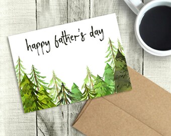 Printable Father's Day Card, Happy Father's Day, Watercolor Trees, PDF Instant Download, 5x7 Greeting, Dad, Brother, Husband, Son, Grandpa