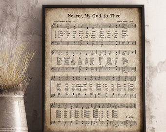 Nearer My God to Thee Print, Printable Vintage Sheet Music, Instant Download, Antique Hymn, Bible Verse, Scrapbook Collage, Christian Art