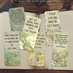 Reise Lesezeichen, Set von 6, sofortiger Download, druckbares Tolkien Zitat, Vintage Maps, Antike Karte Lesezeichen, Art Journal Karten, Collage Sheet