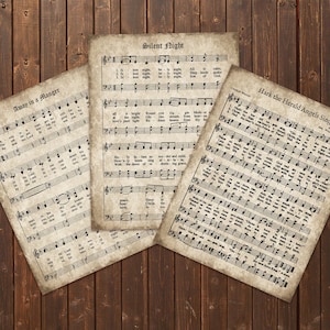 Christmas Carols, Vintage Set of 3, INSTANT DOWNLOAD, Sheet Music Hymn, Aged Antique Grunge, Printable, Scrapbooking Paper, Collage, crafts