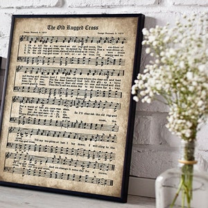 The Old Rugged Cross Print, Printable Vintage Sheet Music, Instant Download, Aged Antique Hymn, Inspirational Quote, Scrapbook Collage image 1