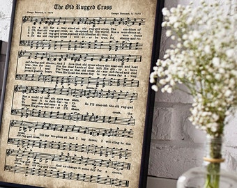 The Old Rugged Cross Print, Printable Vintage Sheet Music, Instant Download, Aged Antique Hymn, Inspirational Quote, Scrapbook Collage