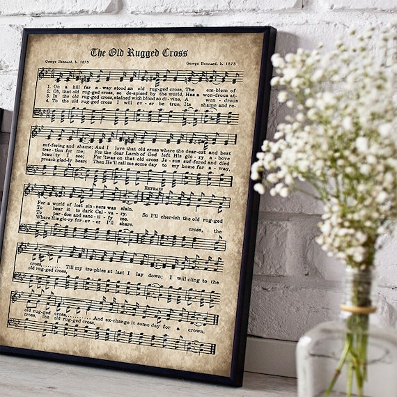 The Old Rugged Cross Print, Printable Vintage Sheet Music, Instant Download, Aged Antique Hymn, Inspirational Quote, Scrapbook Collage