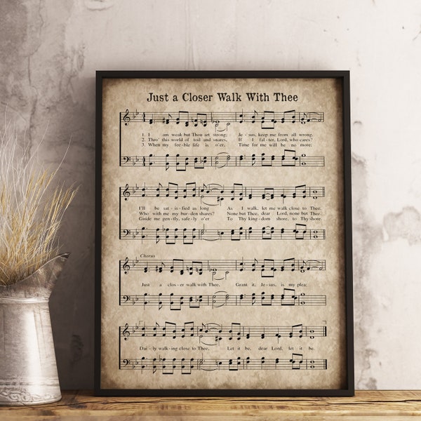 Just a Closer Walk With Thee Hymn Print, Printable Vintage Sheet Music, Instant Download, Antique Hymnal Page, Christian Art, Farm Decor