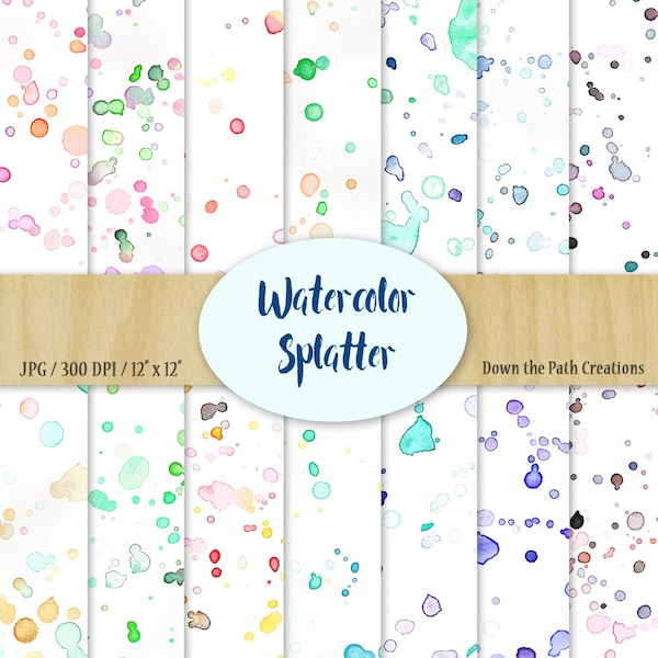 Watercolor Splatter Digital Paper, Instant Download, Watercolor Background, Watercolor Texture, Colorful Paint Splotches, Scrapbook Paper