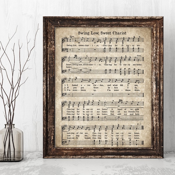 Swing Low, Sweet Chariot Print, Printable Vintage Sheet Music, Instant Download, Antique Hymn, Bible Verse, Scrapbook Collage, Christian Art