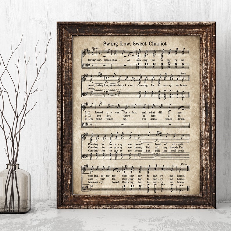 Swing Low, Sweet Chariot Print, Printable Vintage Sheet Music, Instant Download, Antique Hymn, Bible Verse, Scrapbook Collage, Christian Art image 1