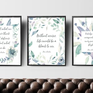 Jane Austen Set of 3, Gallery Wall Set, Digital Art Prints, Literature Printable Quotes, Book Lover Gift, Literary Prints Download