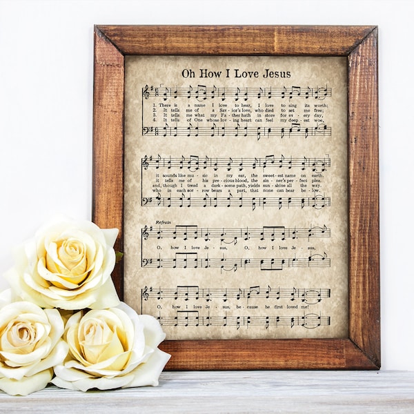 Oh How I Love Jesus Printable, Vintage Hymn Print, Antique Sheet Music, Instant Download, Hymnal Page, Christian Wall Art, Farmhouse Decor