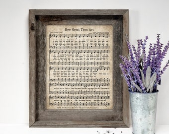 How Great Thou Art Print, Printable Vintage Sheet Music, Instant Download, Aged Antique Hymn, Inspirational Quote, Farm House Decor, Old Art