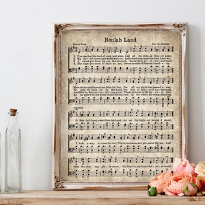 Beulah Land Hymn Print, Printable Vintage Sheet Music, Instant Download, Antique Hymn, Bible Verse Wall Art, Christian Art, Farmhouse Decor