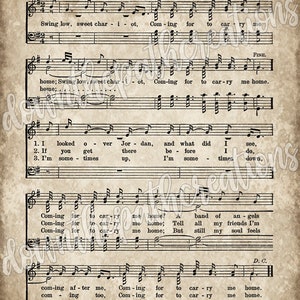 Swing Low, Sweet Chariot Print, Printable Vintage Sheet Music, Instant Download, Antique Hymn, Bible Verse, Scrapbook Collage, Christian Art image 2