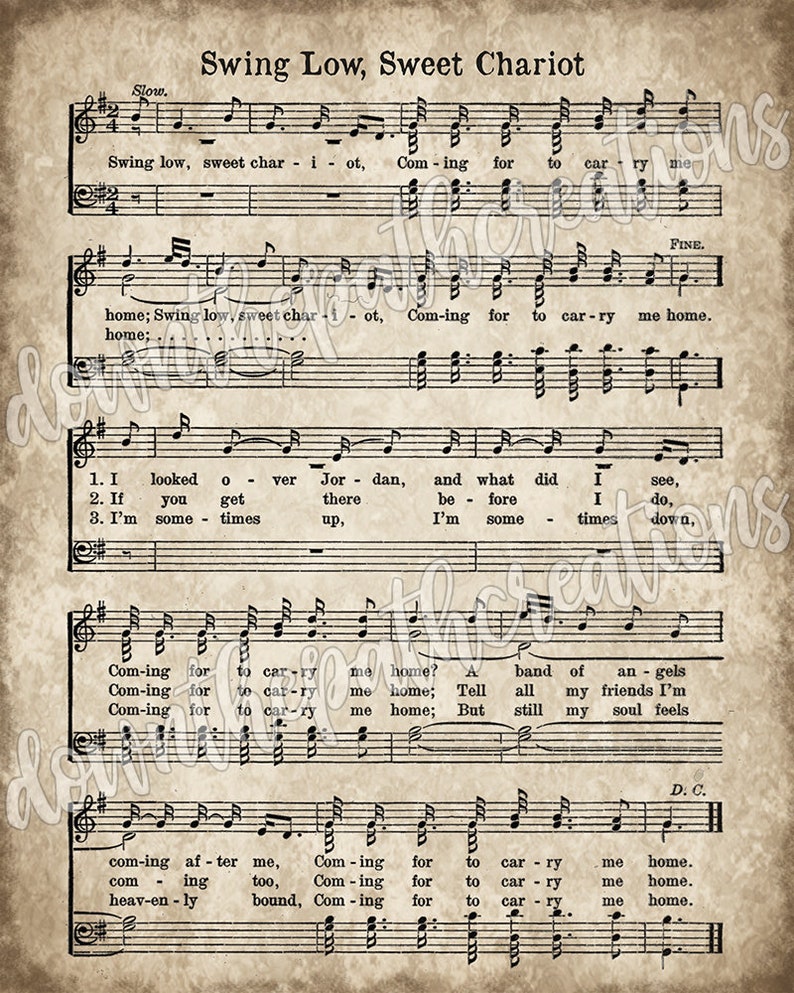 Swing Low, Sweet Chariot Print, Printable Vintage Sheet Music, Instant Download, Antique Hymn, Bible Verse, Scrapbook Collage, Christian Art image 2