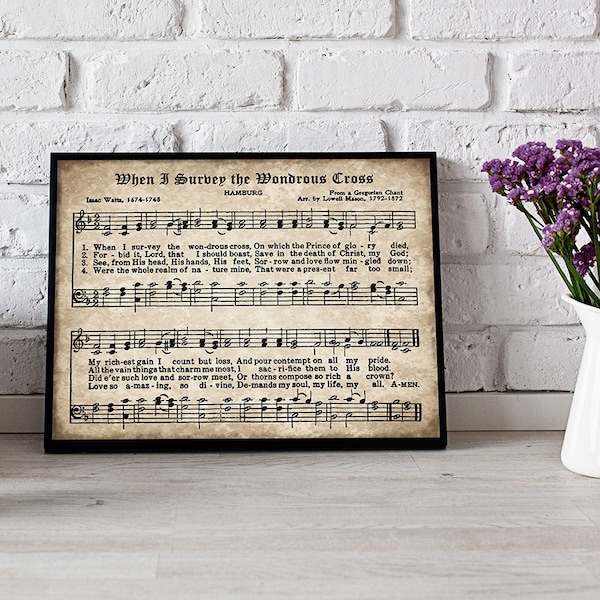 When I Survey the Wondrous Cross Print, Printable Vintage Sheet Music, Instant Download, Antique Hymn, Hymnal Page, Inspirational Art