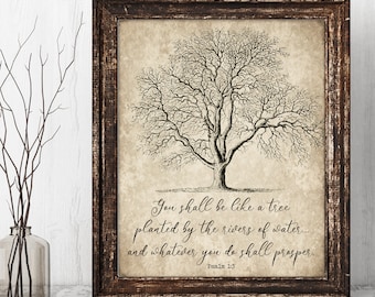 Psalm 1:3 Printable, You Shall Be a Tree Print, INSTANT DOWNLOAD, Vintage Wall Art, Farmhouse Decor, Antique Bible Verse, Rustic Sign