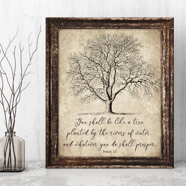 Psalm 1:3 Printable, You Shall Be a Tree Print, INSTANT DOWNLOAD, Vintage Wall Art, Farmhouse Decor, Antique Bible Verse, Rustic Sign