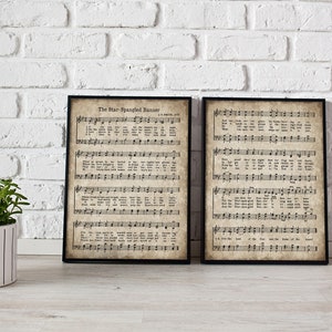Star Spangled Banner Print, Printable Vintage Sheet Music, Instant Download, Antique Hymn, God Bless America Wall Art, National Anthem Decor