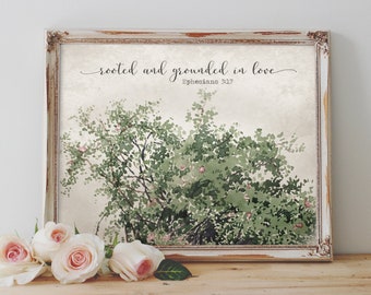 Rooted and Grounded in Love, Ephesians 3:17, Watercolor Vintage, Instant Download, Bible Verse Art, Wall Decor, Farmhouse Wall