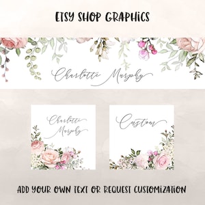 Vintage Roses, Etsy Cover Photo Set,  Shop Icon, Custom Listing Image, Watercolor Floral, INSTANT DOWNLOAD, Stock Shop Banner, Shop Graphics