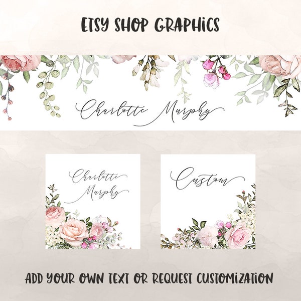 Vintage Roses, Etsy Cover Photo Set,  Shop Icon, Custom Listing Image, Watercolor Floral, INSTANT DOWNLOAD, Stock Shop Banner, Shop Graphics