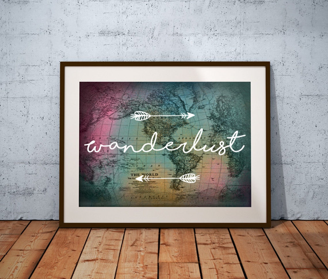Wanderlust Print Wall Art Colorful World Map Printable - Etsy