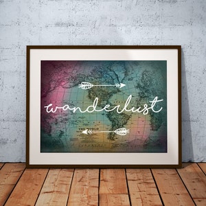 Impression Wanderlust - art mural, carte du monde colorée, imprimable, TÉLÉCHARGEMENT IMMÉDIAT, décoration d'aventure de voyage