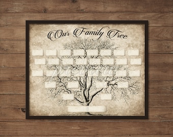 Vintage Family Tree Print Template Instant Download Printable, Wall Art ...