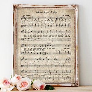 Sweet By and By Hymn Print, Printable Vintage Sheet Music, Instant Download, Antique Hymnal, Christian Art, Farmhouse Decor, Scrapbook Paper