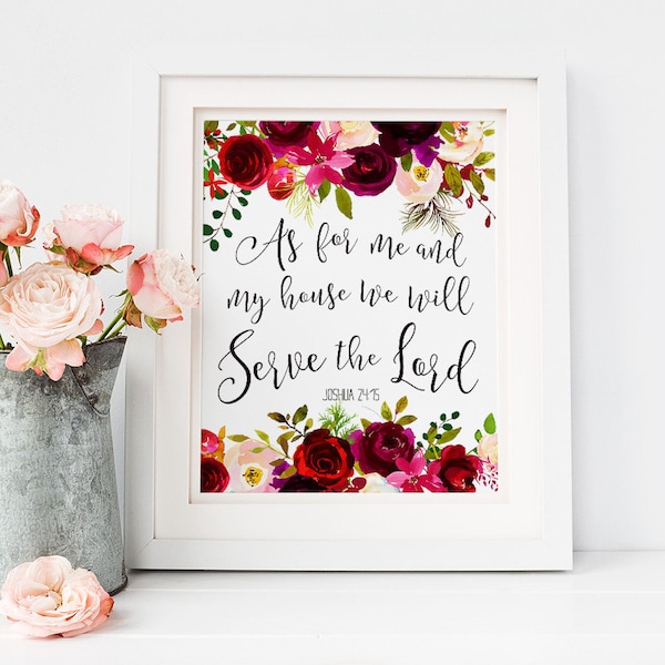 As For Me and My House We Will Serve the Lord Printable, Joshua 24:15 Print, INSTANT DOWNLOAD, Bible Verse Art, Watercolor Scripture Decor