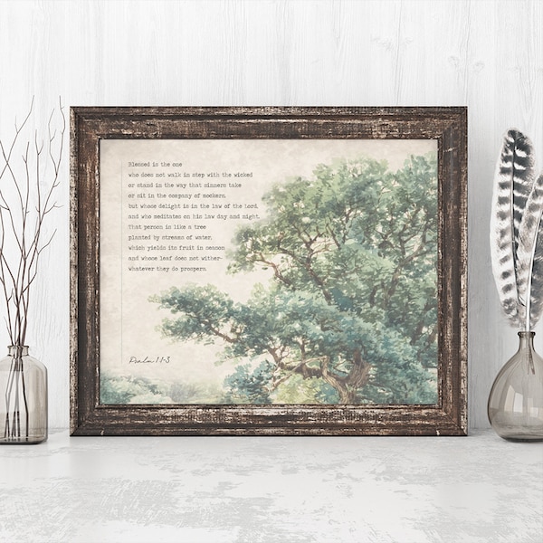 Psalm 1 Printable, You Shall Be a Tree Print, INSTANT DOWNLOAD, Vintage Wall Art, Farmhouse Decor, Antique Bible Verse, Rustic Sign